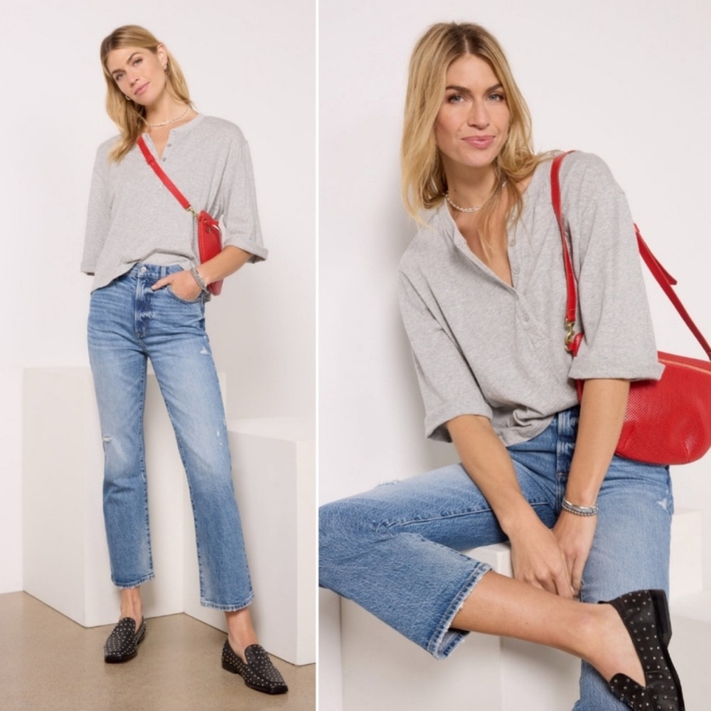 Evereve Jett Relaxed Henley Tee in Heather Grey